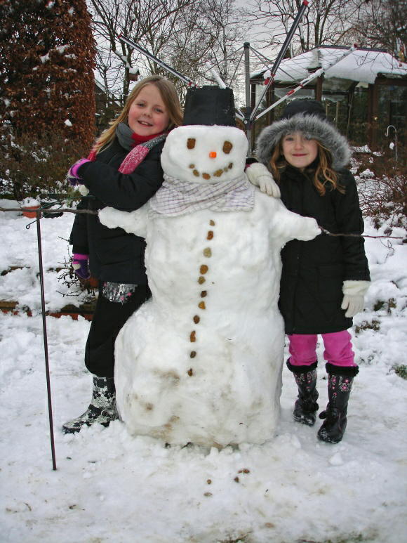 Proud of our snowman, Feb 2009